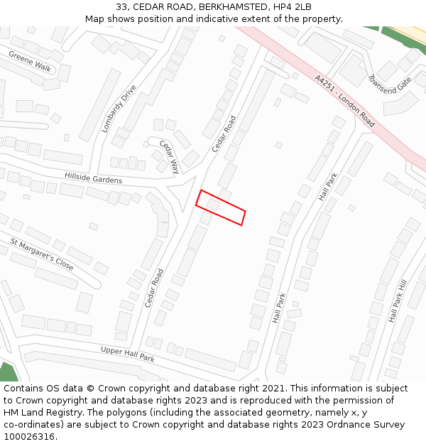 33, CEDAR ROAD, BERKHAMSTED, HP4 2LB: Location map and indicative extent of plot