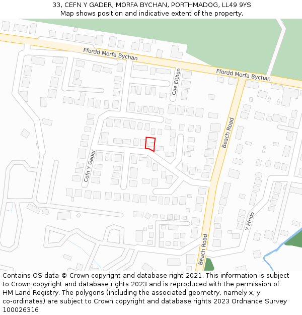 33, CEFN Y GADER, MORFA BYCHAN, PORTHMADOG, LL49 9YS: Location map and indicative extent of plot