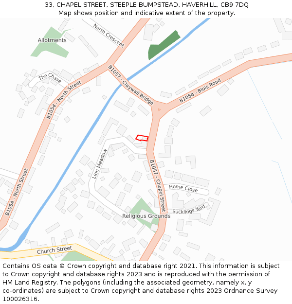 33, CHAPEL STREET, STEEPLE BUMPSTEAD, HAVERHILL, CB9 7DQ: Location map and indicative extent of plot