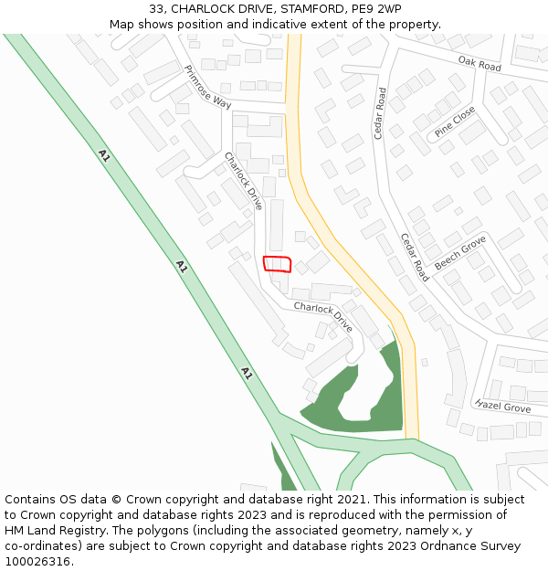 33, CHARLOCK DRIVE, STAMFORD, PE9 2WP: Location map and indicative extent of plot