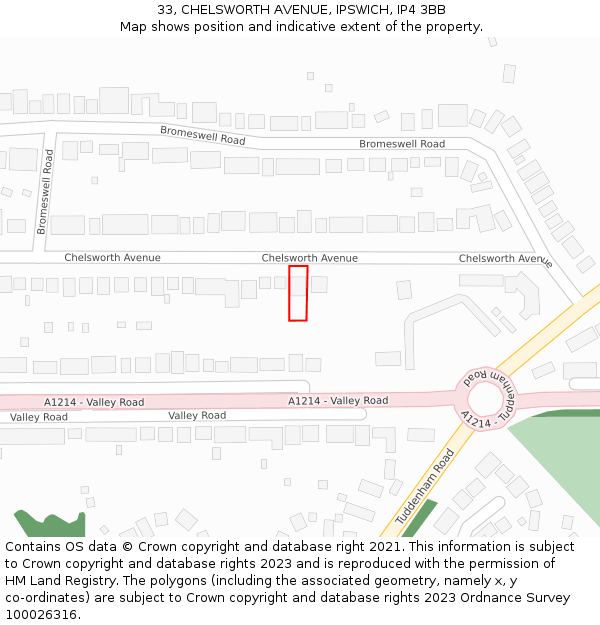 33, CHELSWORTH AVENUE, IPSWICH, IP4 3BB: Location map and indicative extent of plot