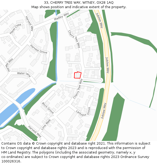 33, CHERRY TREE WAY, WITNEY, OX28 1AQ: Location map and indicative extent of plot