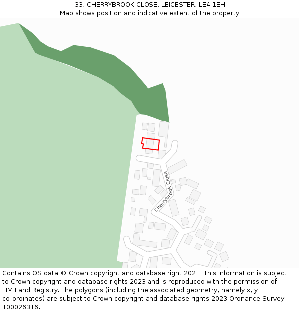 33, CHERRYBROOK CLOSE, LEICESTER, LE4 1EH: Location map and indicative extent of plot