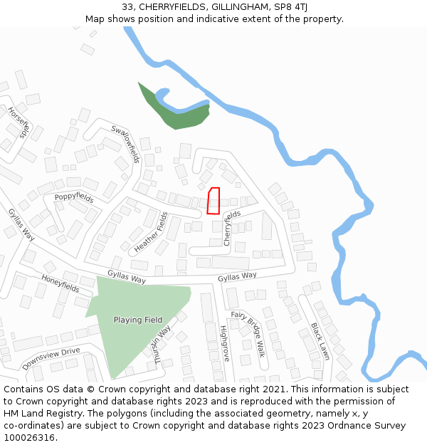 33, CHERRYFIELDS, GILLINGHAM, SP8 4TJ: Location map and indicative extent of plot