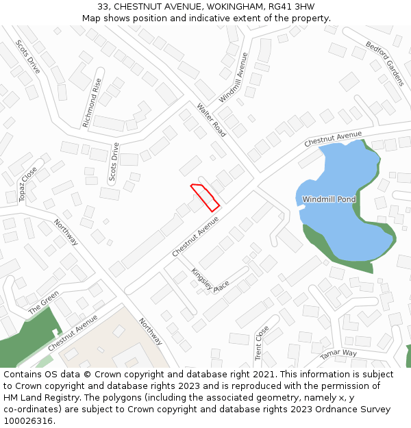 33, CHESTNUT AVENUE, WOKINGHAM, RG41 3HW: Location map and indicative extent of plot