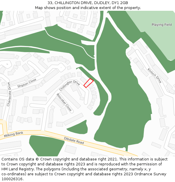 33, CHILLINGTON DRIVE, DUDLEY, DY1 2GB: Location map and indicative extent of plot