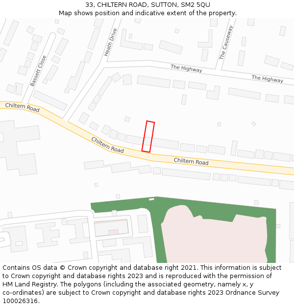 33, CHILTERN ROAD, SUTTON, SM2 5QU: Location map and indicative extent of plot