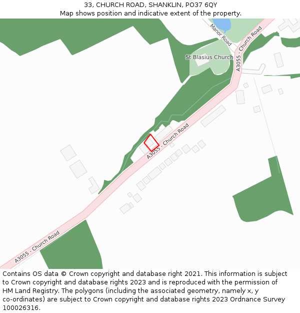 33, CHURCH ROAD, SHANKLIN, PO37 6QY: Location map and indicative extent of plot