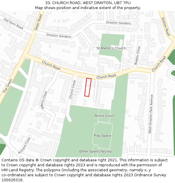33, CHURCH ROAD, WEST DRAYTON, UB7 7PU: Location map and indicative extent of plot