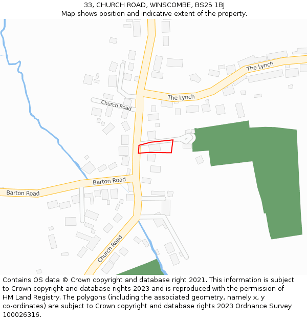 33, CHURCH ROAD, WINSCOMBE, BS25 1BJ: Location map and indicative extent of plot