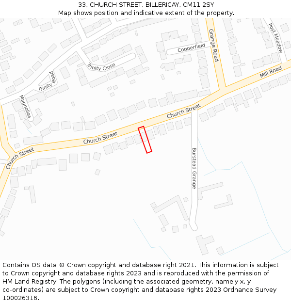 33, CHURCH STREET, BILLERICAY, CM11 2SY: Location map and indicative extent of plot