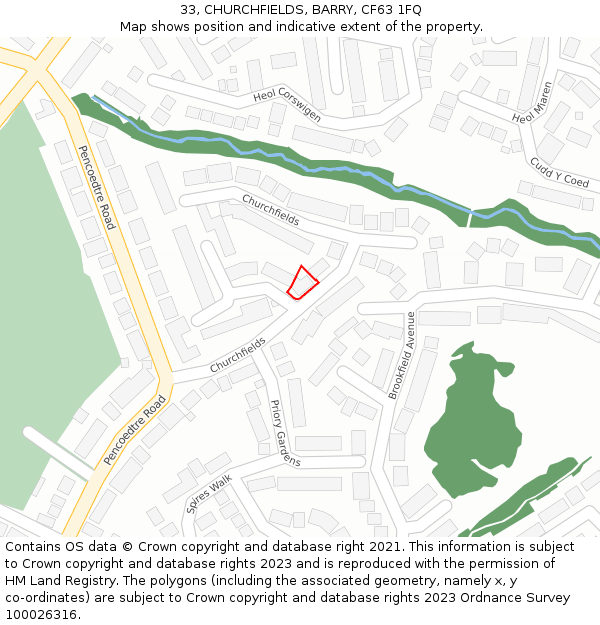 33, CHURCHFIELDS, BARRY, CF63 1FQ: Location map and indicative extent of plot