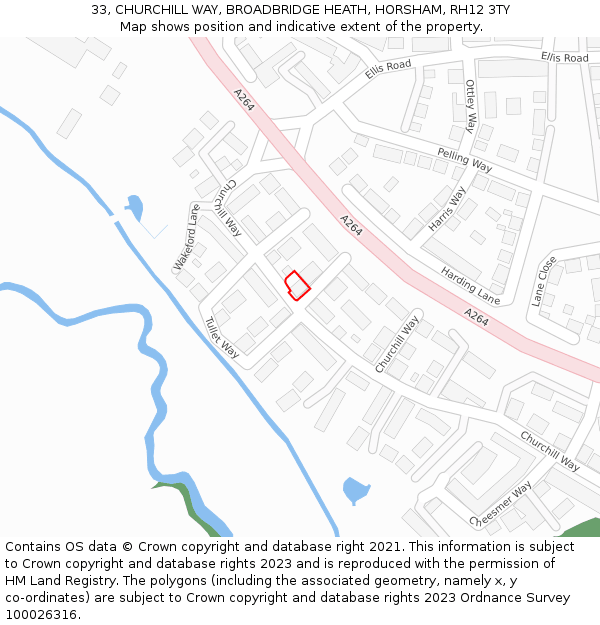 33, CHURCHILL WAY, BROADBRIDGE HEATH, HORSHAM, RH12 3TY: Location map and indicative extent of plot