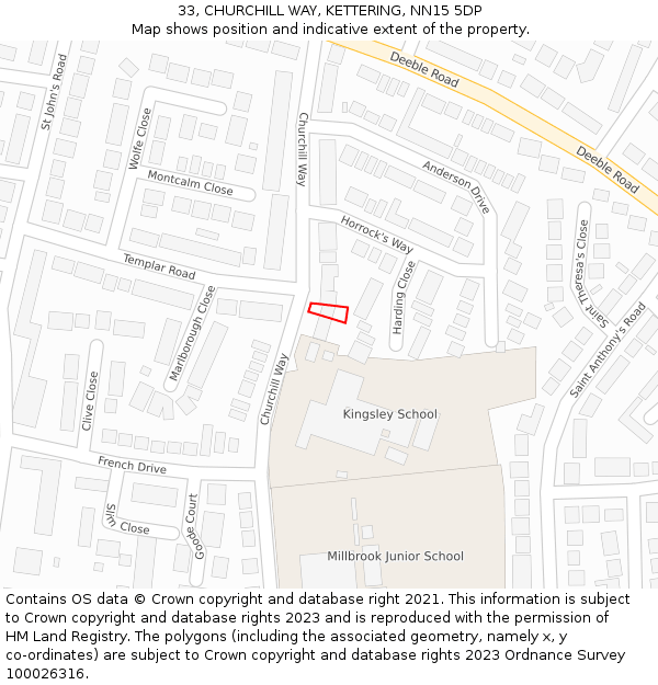 33, CHURCHILL WAY, KETTERING, NN15 5DP: Location map and indicative extent of plot