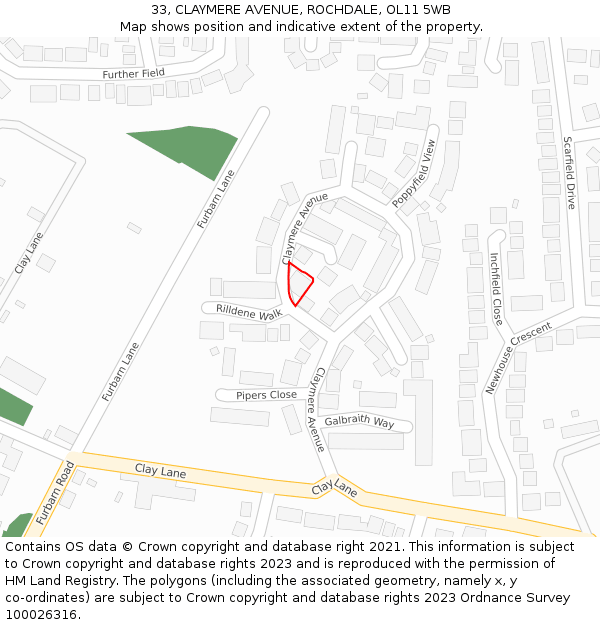 33, CLAYMERE AVENUE, ROCHDALE, OL11 5WB: Location map and indicative extent of plot