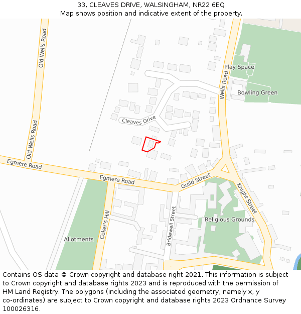 33, CLEAVES DRIVE, WALSINGHAM, NR22 6EQ: Location map and indicative extent of plot