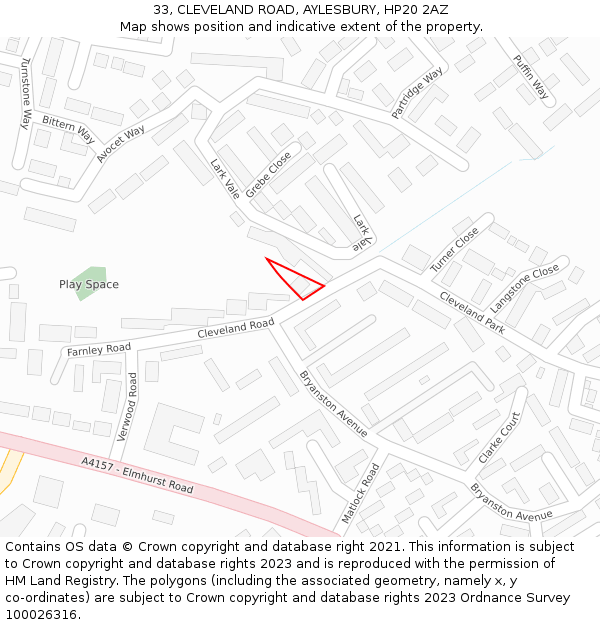 33, CLEVELAND ROAD, AYLESBURY, HP20 2AZ: Location map and indicative extent of plot