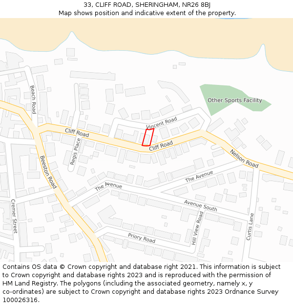 33, CLIFF ROAD, SHERINGHAM, NR26 8BJ: Location map and indicative extent of plot