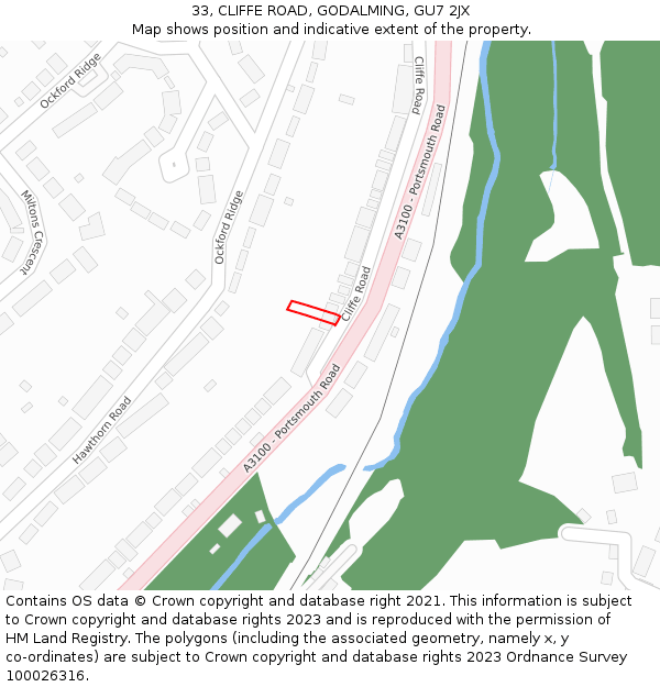 33, CLIFFE ROAD, GODALMING, GU7 2JX: Location map and indicative extent of plot