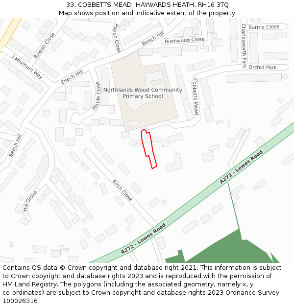 33, COBBETTS MEAD, HAYWARDS HEATH, RH16 3TQ: Location map and indicative extent of plot