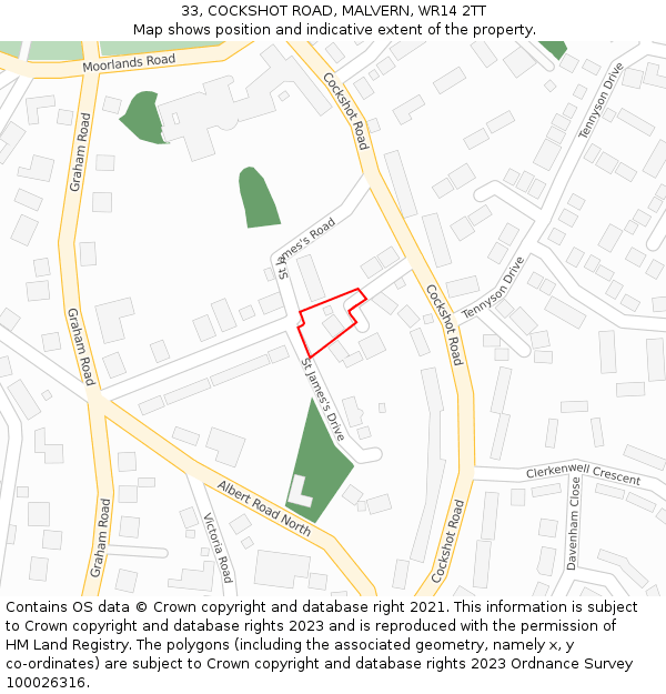 33, COCKSHOT ROAD, MALVERN, WR14 2TT: Location map and indicative extent of plot