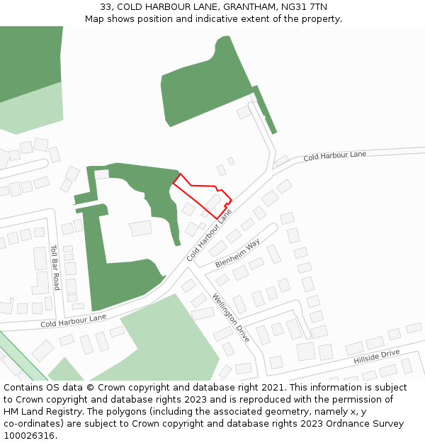 33, COLD HARBOUR LANE, GRANTHAM, NG31 7TN: Location map and indicative extent of plot