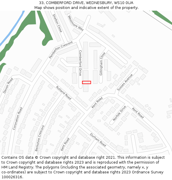 33, COMBERFORD DRIVE, WEDNESBURY, WS10 0UA: Location map and indicative extent of plot