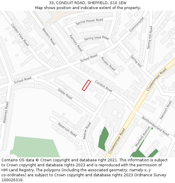 33, CONDUIT ROAD, SHEFFIELD, S10 1EW: Location map and indicative extent of plot