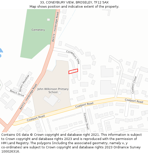 33, CONEYBURY VIEW, BROSELEY, TF12 5AX: Location map and indicative extent of plot