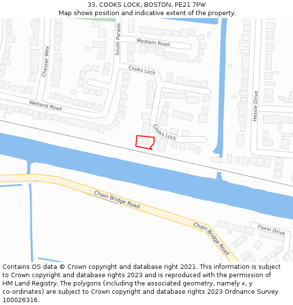 33, COOKS LOCK, BOSTON, PE21 7PW: Location map and indicative extent of plot