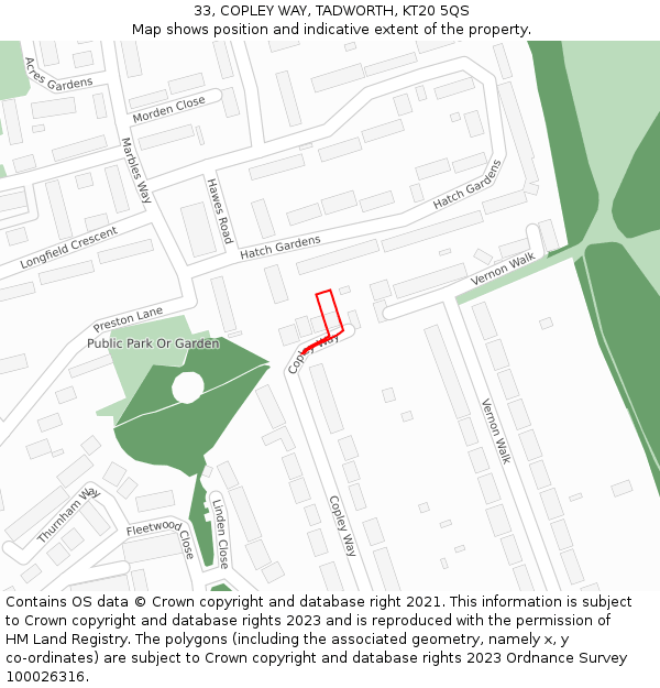 33, COPLEY WAY, TADWORTH, KT20 5QS: Location map and indicative extent of plot