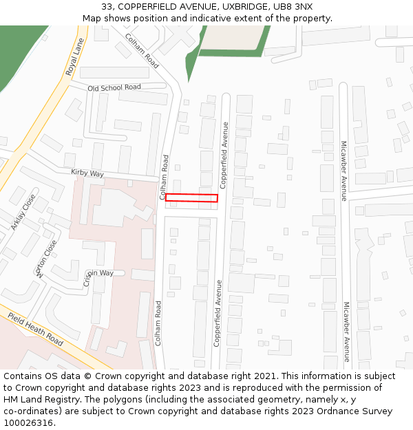 33, COPPERFIELD AVENUE, UXBRIDGE, UB8 3NX: Location map and indicative extent of plot