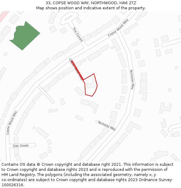 33, COPSE WOOD WAY, NORTHWOOD, HA6 2TZ: Location map and indicative extent of plot
