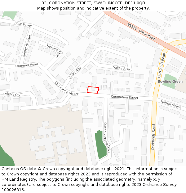 33, CORONATION STREET, SWADLINCOTE, DE11 0QB: Location map and indicative extent of plot