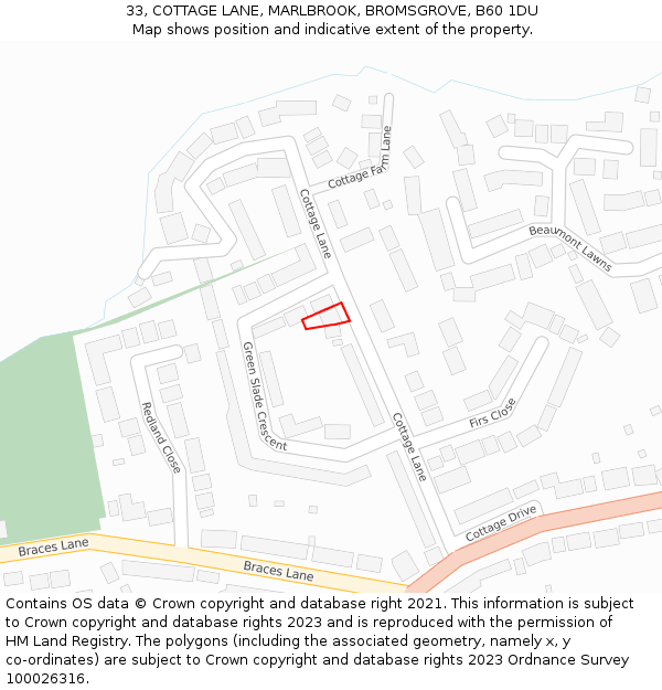 33, COTTAGE LANE, MARLBROOK, BROMSGROVE, B60 1DU: Location map and indicative extent of plot