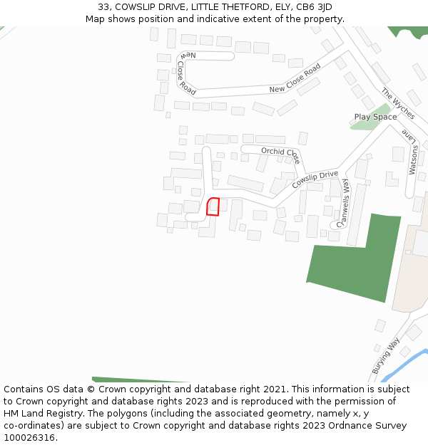 33, COWSLIP DRIVE, LITTLE THETFORD, ELY, CB6 3JD: Location map and indicative extent of plot