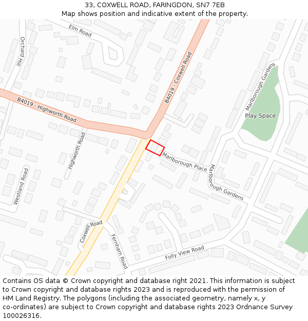 33, COXWELL ROAD, FARINGDON, SN7 7EB: Location map and indicative extent of plot