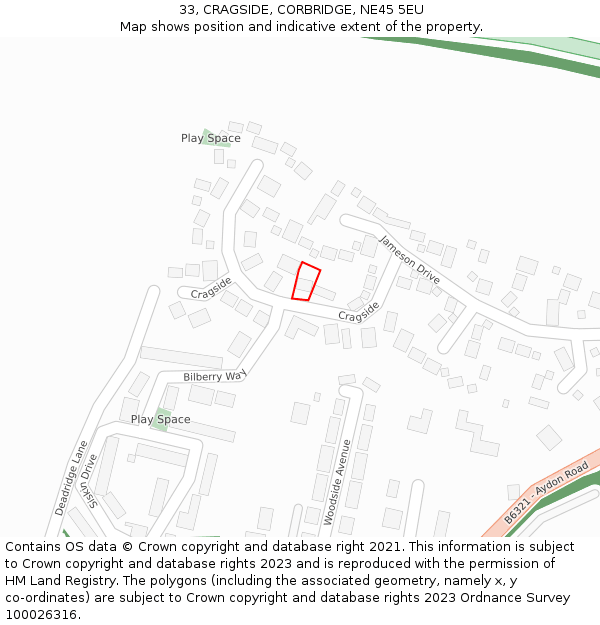 33, CRAGSIDE, CORBRIDGE, NE45 5EU: Location map and indicative extent of plot