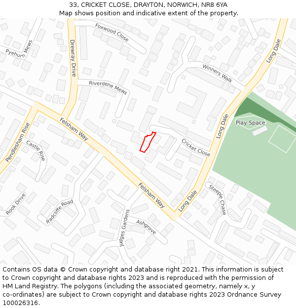 33, CRICKET CLOSE, DRAYTON, NORWICH, NR8 6YA: Location map and indicative extent of plot