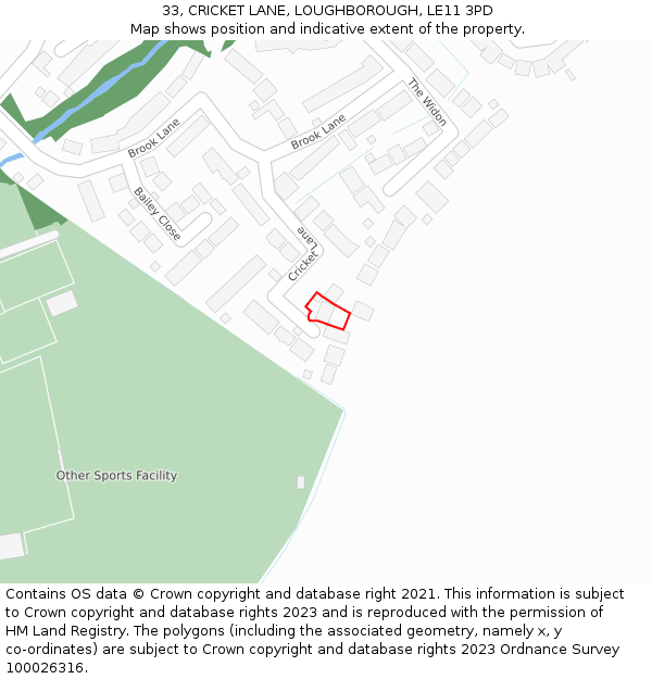 33, CRICKET LANE, LOUGHBOROUGH, LE11 3PD: Location map and indicative extent of plot