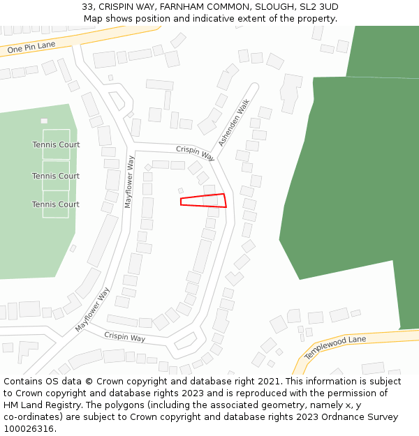 33, CRISPIN WAY, FARNHAM COMMON, SLOUGH, SL2 3UD: Location map and indicative extent of plot