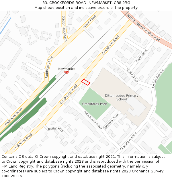 33, CROCKFORDS ROAD, NEWMARKET, CB8 9BG: Location map and indicative extent of plot