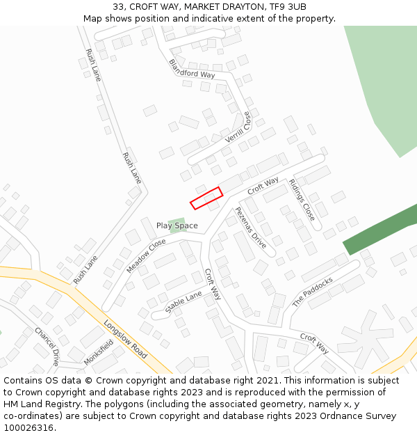 33, CROFT WAY, MARKET DRAYTON, TF9 3UB: Location map and indicative extent of plot