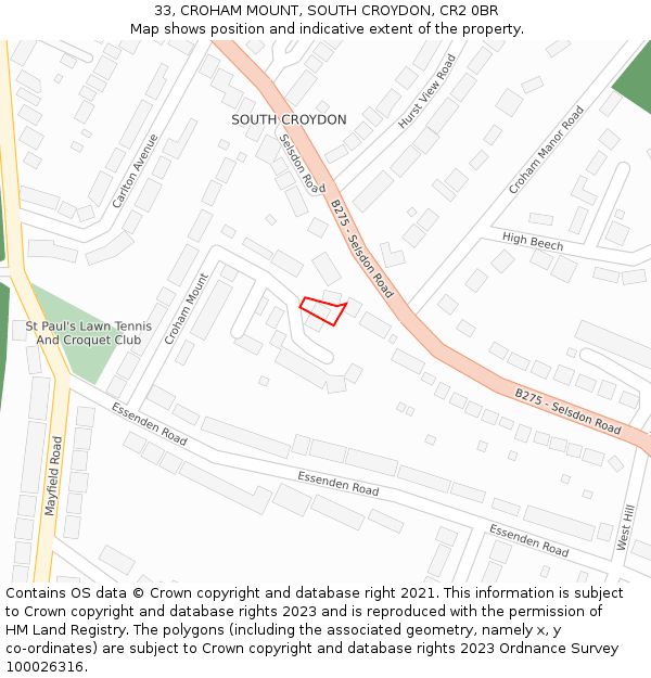 33, CROHAM MOUNT, SOUTH CROYDON, CR2 0BR: Location map and indicative extent of plot