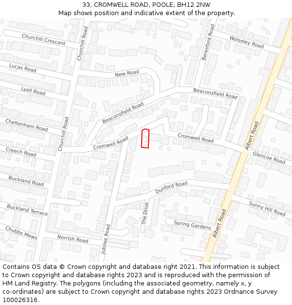 33, CROMWELL ROAD, POOLE, BH12 2NW: Location map and indicative extent of plot