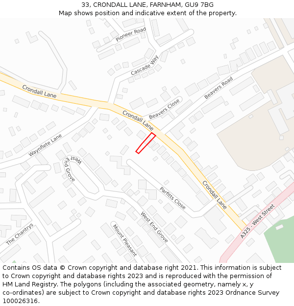 33, CRONDALL LANE, FARNHAM, GU9 7BG: Location map and indicative extent of plot