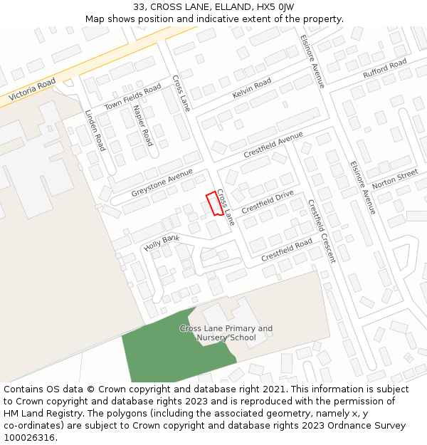 33, CROSS LANE, ELLAND, HX5 0JW: Location map and indicative extent of plot