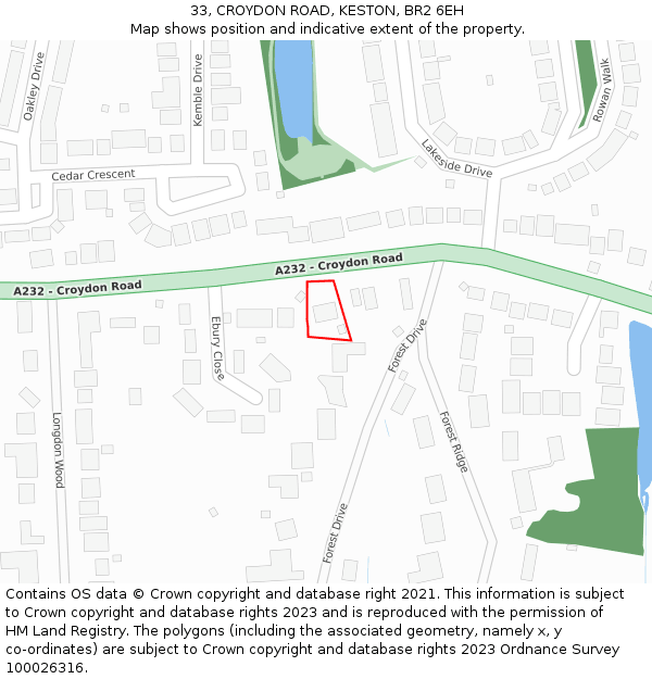 33, CROYDON ROAD, KESTON, BR2 6EH: Location map and indicative extent of plot