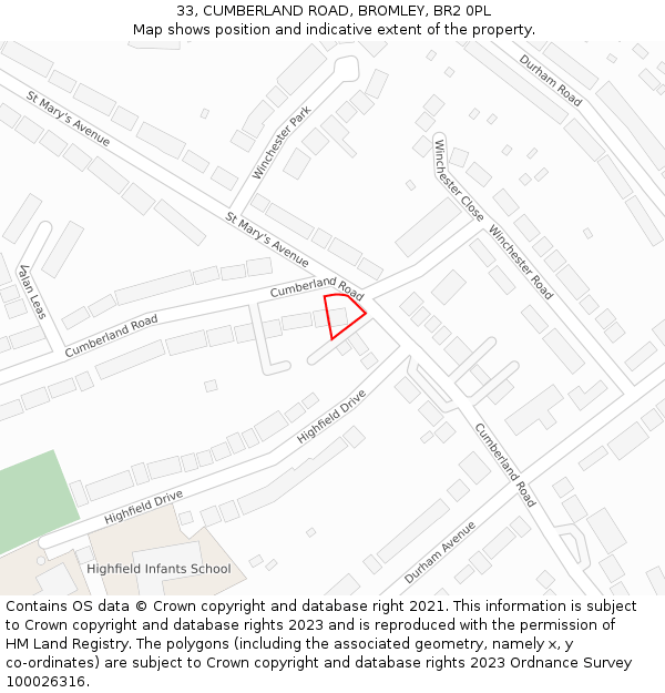 33, CUMBERLAND ROAD, BROMLEY, BR2 0PL: Location map and indicative extent of plot