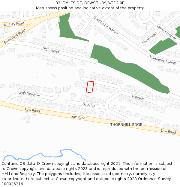 33, DALESIDE, DEWSBURY, WF12 0PJ: Location map and indicative extent of plot